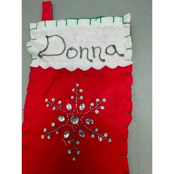 Personalized Handmade Christmas Stocking Jeweled Snowflake Design For Donna READ - Picture 2 of 7